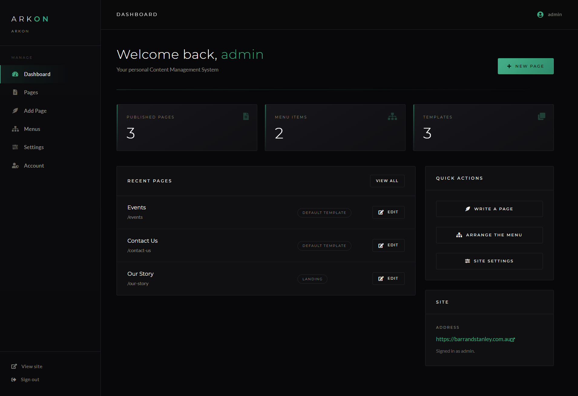 Arkon - Content Management System project preview